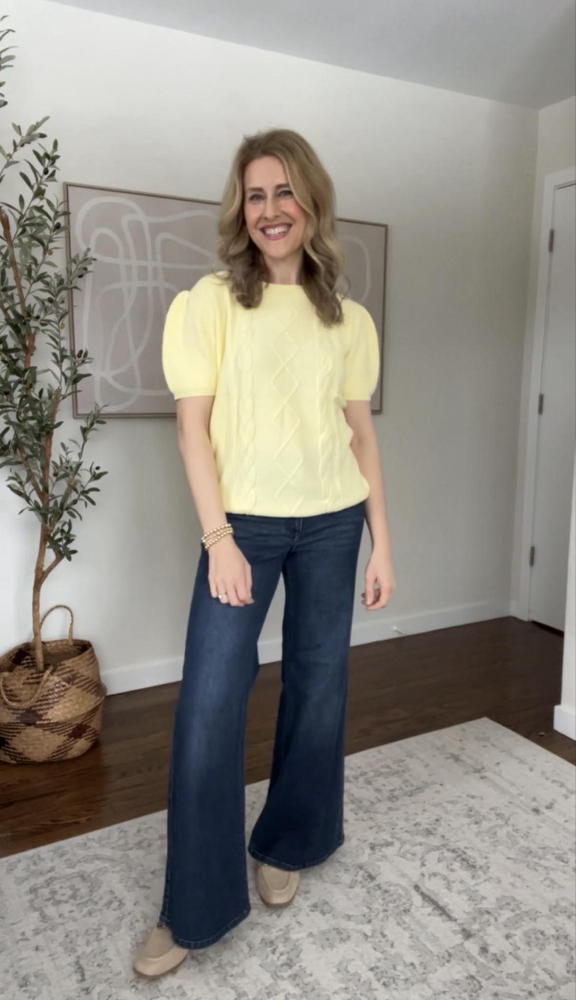 Only $19 for this puff sleeve sweater top on Amazon! Super soft and comfy, not itchy. Stretchy. Several colors. Fits true to size; I sized up one size to a medium here and I like the relaxed fit. 