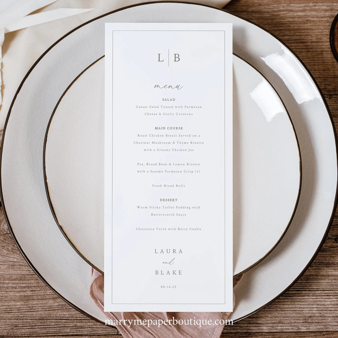Wedding Menu Template, Monogram & Border, Wedding Table Menu Printable, Templett, Editable, INSTA... | Etsy (US)