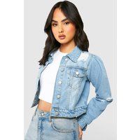 Zerrissene Jeansjacke Mit Puffärmeln - Light Blue - 34, Light Blue | Boohoo.com (DE)