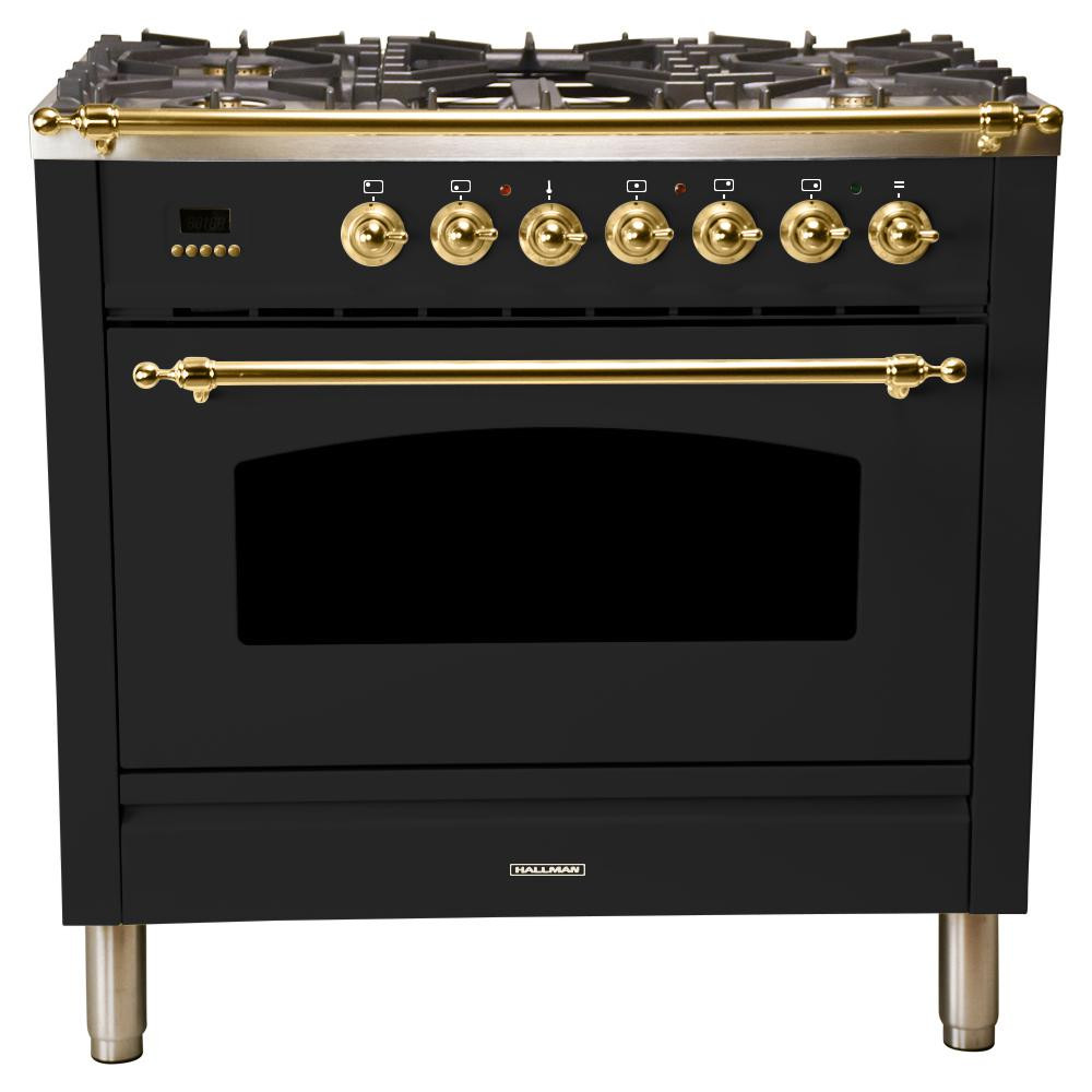 Hallman 36 in. 3.55 cu. ft. Single Oven Dual Fuel Italian Range True Convection, 5 Burners, Gridd... | The Home Depot