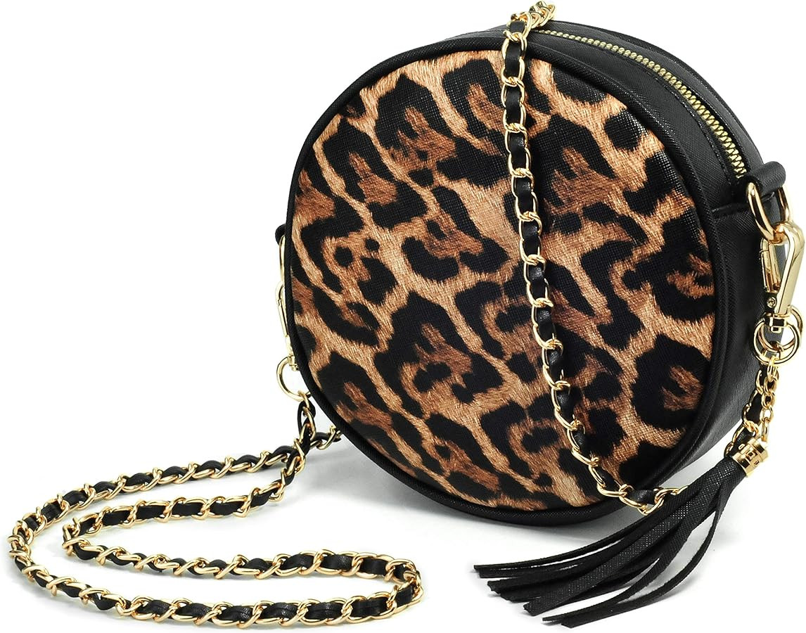 HOXIS Women Round Crossbody Bag Tassel Circle Purse Chain Shoulder Handbag Clutch Wristlet | Amazon (US)