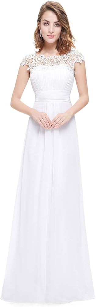 Ever-Pretty Women's Cap Sleeve Ruched Lace Round Neck Chiffon Formal Evening Gowns 09993-US | Amazon (US)