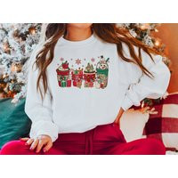 Christmas Coffee Sweatshirt, Cozy Holiday Women Cozy Sweatshirt For Christmas, Holiday Apparel | Etsy (US)