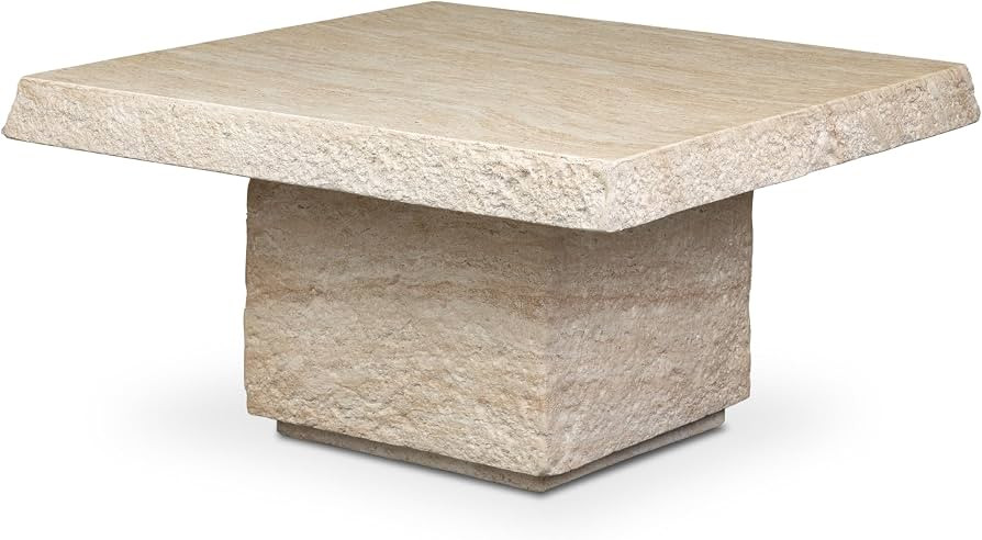 POLY & BARK Stilo 35 Inch Coffee Table in Seaweed Green Cast Cement with Solid Pedestal Base and ... | Amazon (US)