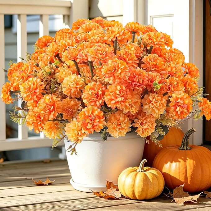 12 Pcs Fake Flowers Artificial Mums for Outdoor,120 Heads Realistic Chrysanthemums Marigold Bouqu... | Amazon (US)