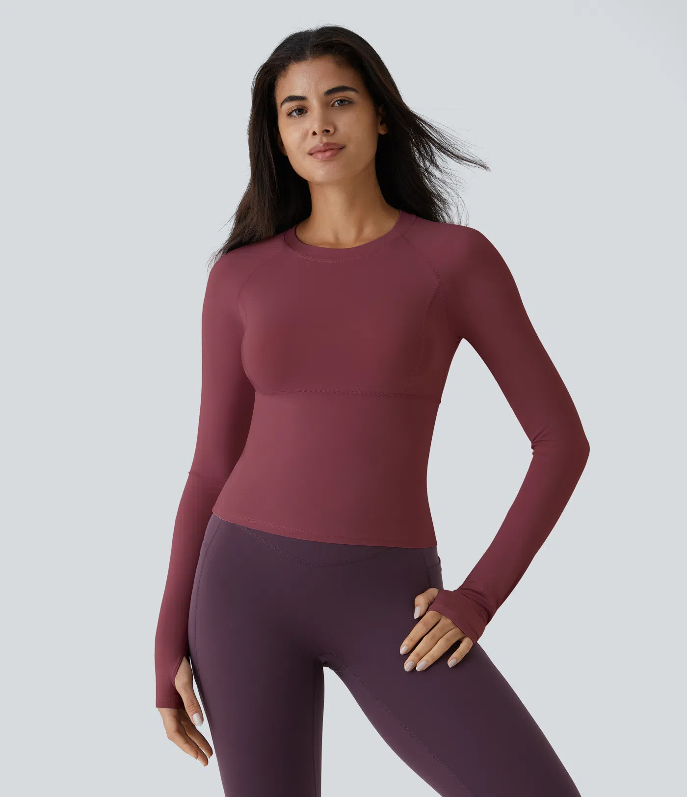 Solid Thumb Hole Yoga Sports Top | HALARA