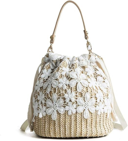 Straw Crossbody Bag, Women Beach Shoulder Summer Top Handle Crossbody Round Purse Ladies Woven Fa... | Amazon (US)