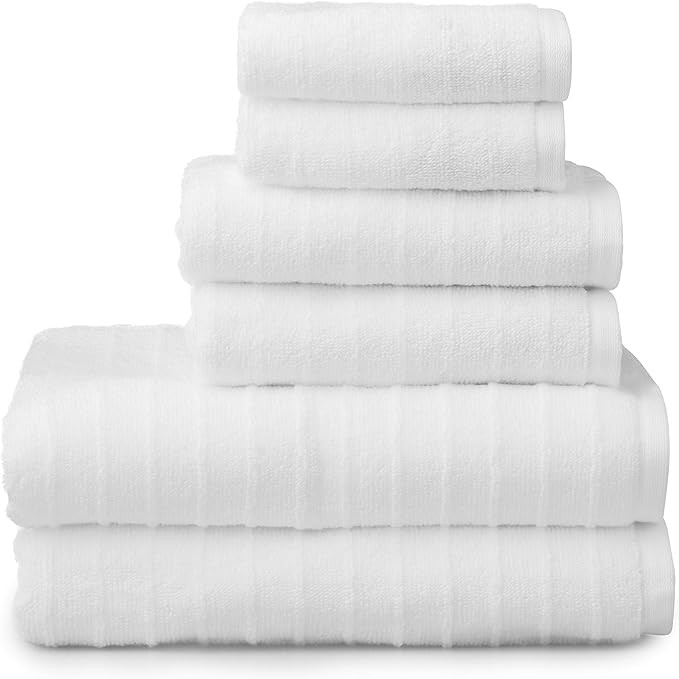James 6 Piece Towel Set | 2 Bath Towels 2 Hand Towels 2 Washcloths | Stripe Textured White Bathro... | Amazon (US)
