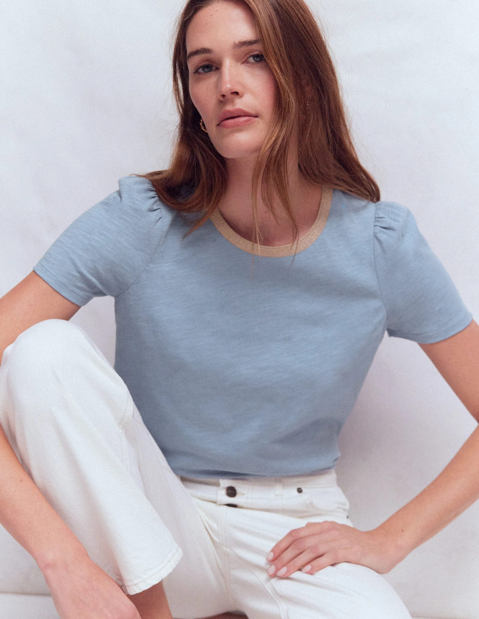 Metallic Trim T-Shirt-French Blue | Boden (US)