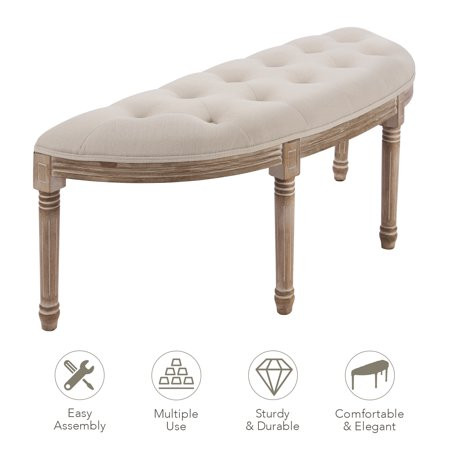 Half Moon Upholstered Bench with Rubberwood Legs for Dining Room Bedroom More | Walmart (US)