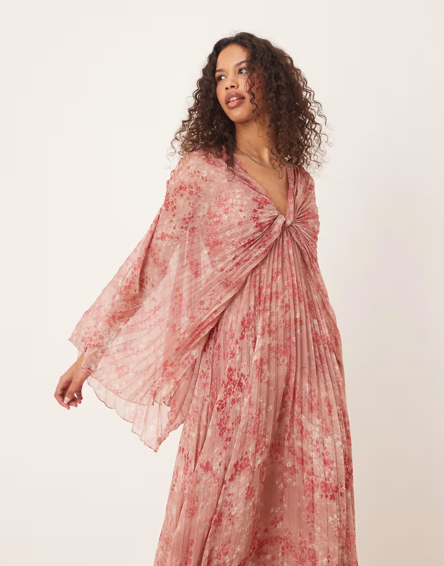 ASOS DESIGN pleated chiffon twist front maxi dress in ditsy print-Multi | ASOS (Global)