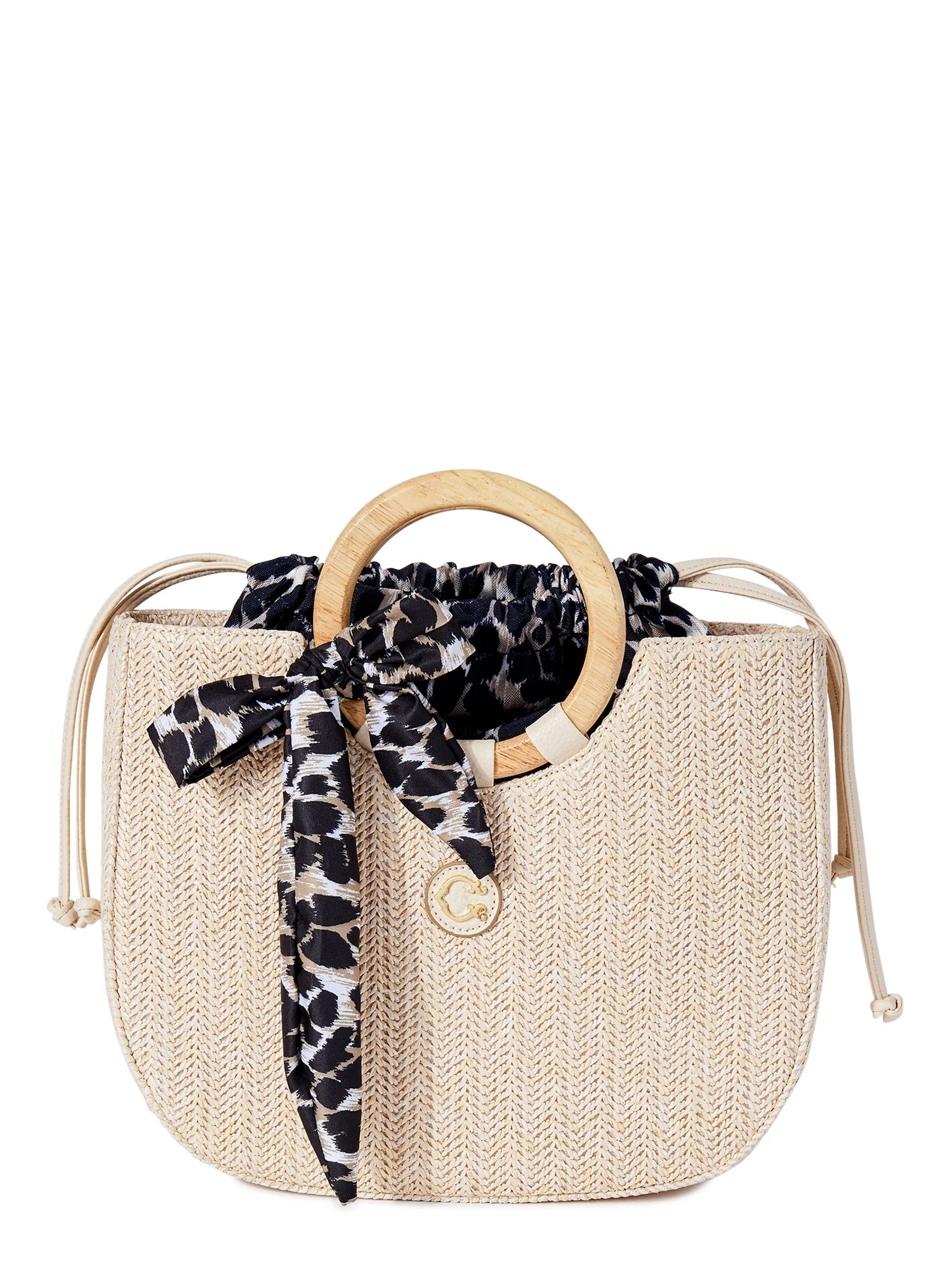 C. Wonder Women's Jasmine Texture Straw Tote Bag with PU Cream - Walmart.com | Walmart (US)