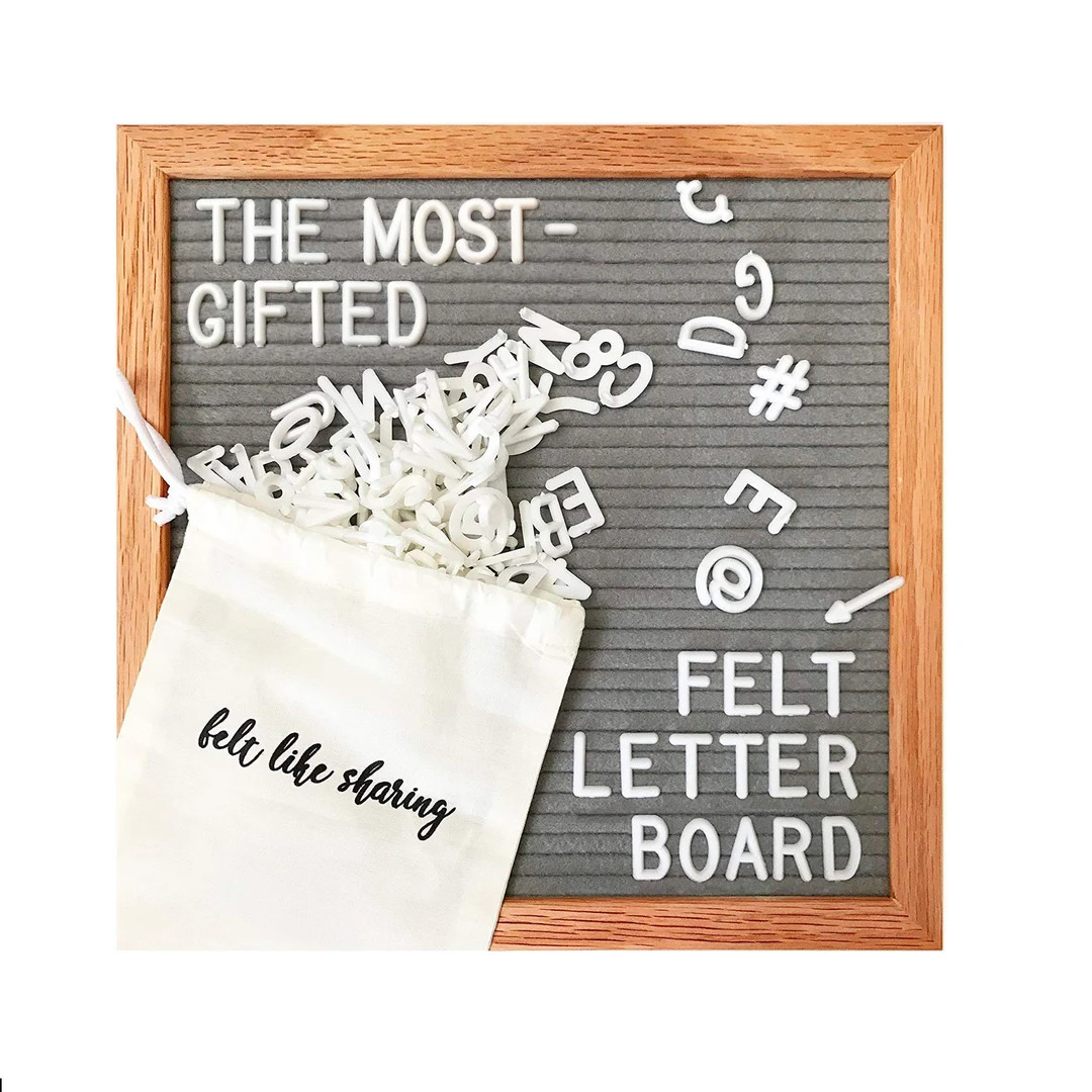 Gray Handmade Felt Letter Board Set With Wood Oak Frame 10x10 Inch Comes With 300 3/4 Inch White ... | Etsy (US)