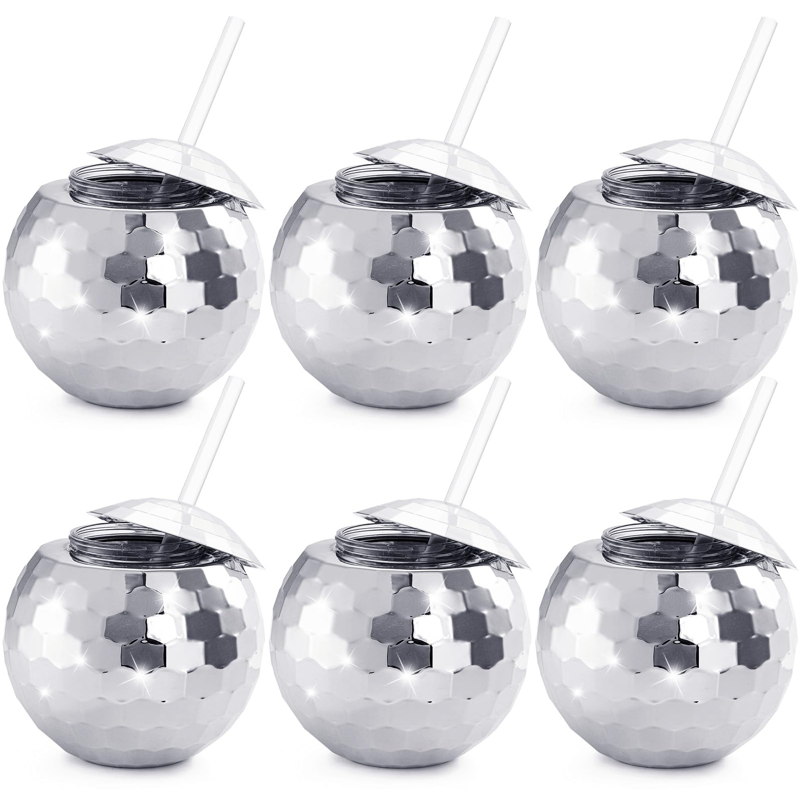 Nicunom 6 Pack Disco Ball Cups With Lids & Straws, 19 Oz Silver Tumbler, 1970s Flash Ball Cocktai... | Amazon (US)