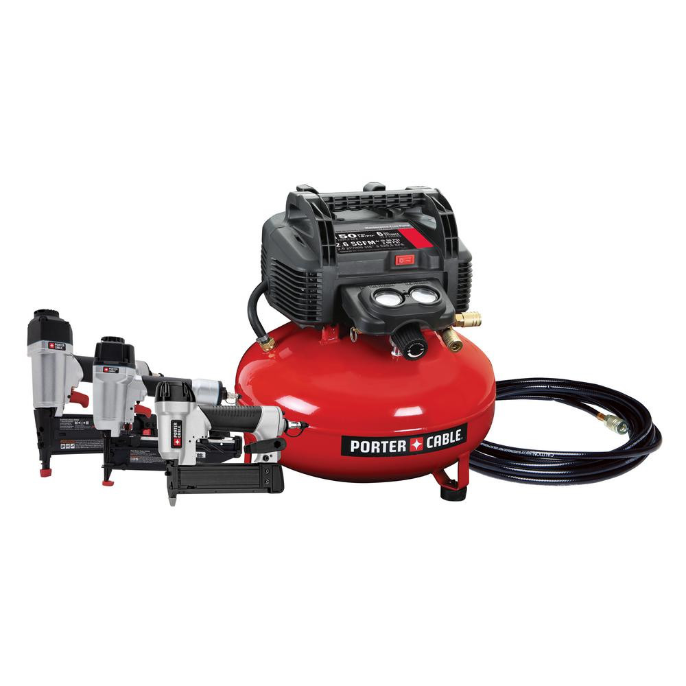 6 Gal. 150 PSI Portable Electric Air Compressor with 16-Gauge, 18-Gauge and 23-Gauge Nailer Combo... | The Home Depot