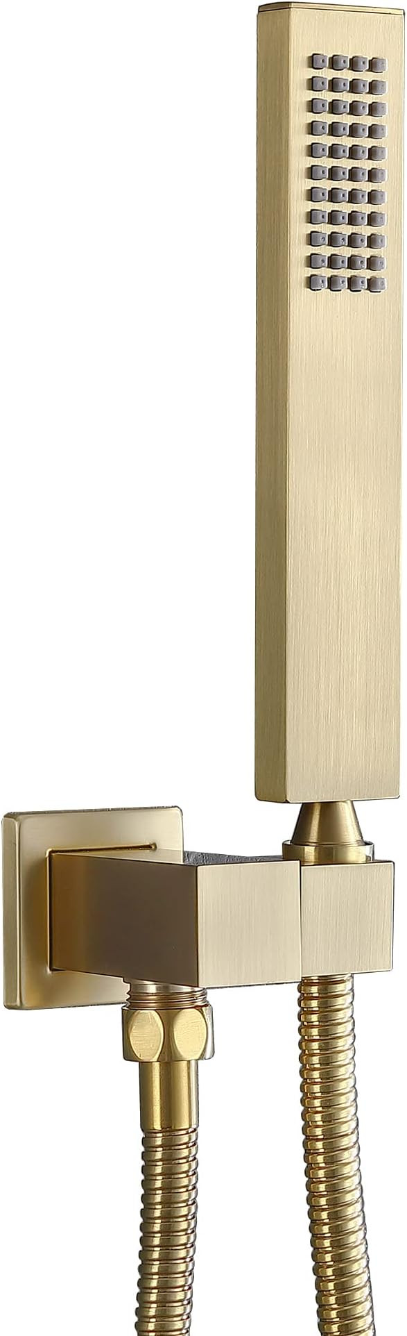 ENGA Square Brushed Gold Solid Brass Hand Held Shower Head With Wall Connector and Hose Wall Moun... | Amazon (US)
