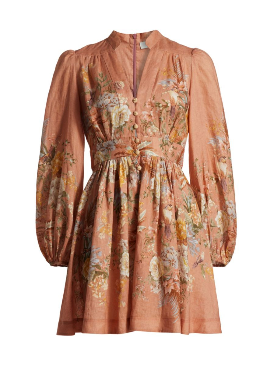 Zimmermann Tallow Linen Button-Front Minidress | Saks Fifth Avenue | Saks Fifth Avenue