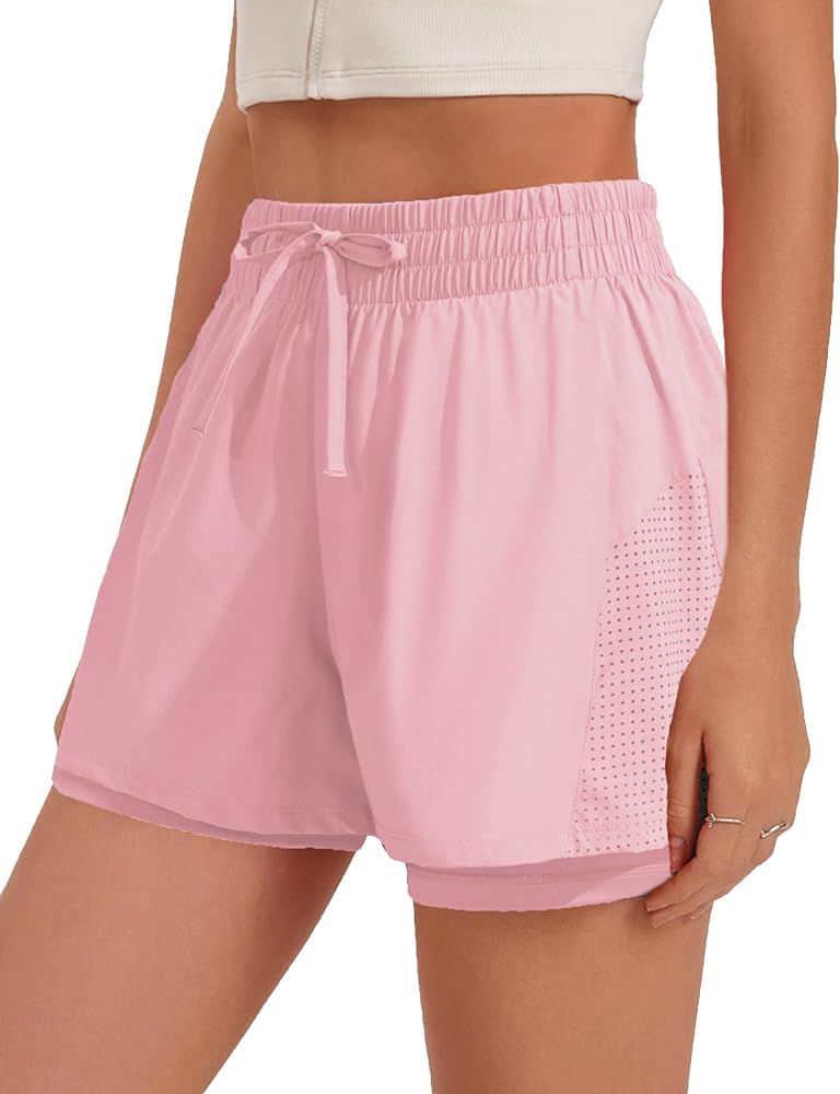 Pinspark womens High Waisted Quick Dry Gym Shorts with Pocket | Amazon (US)