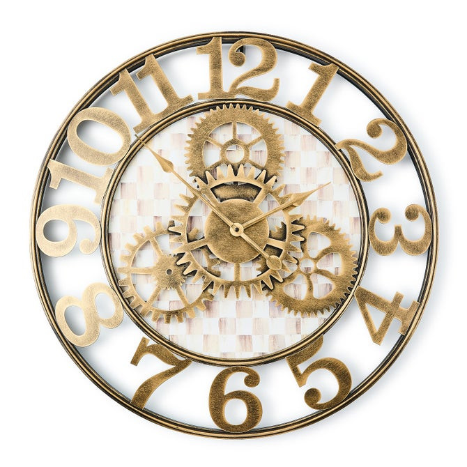 Mocha Check Large Farmhouse Wall Clock | MacKenzie-Childs