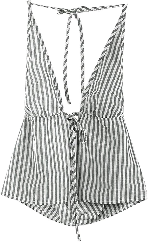 SweatyRocks Women's Sexy Striped Tie Front Halter Tops Sleeveless Drawstring Summer Cami Tops | Amazon (US)