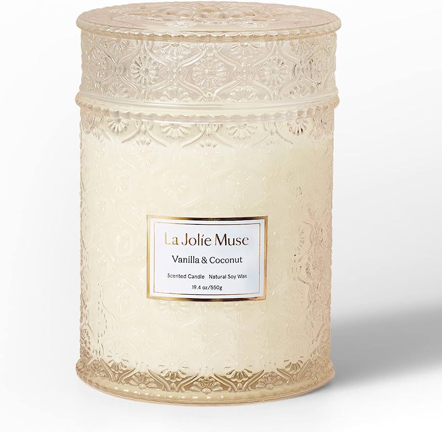 LA JOLIE MUSE Vanilla Coconut Candle, Candle for Home Scented, Wood Wicked Soy Candles, 19.4oz 90... | Amazon (US)