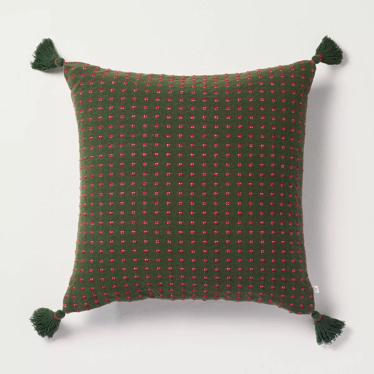 18"x18" Cross Stitch Throw Pillow Green - Hearth & Hand\u2122 with Magnolia | Target