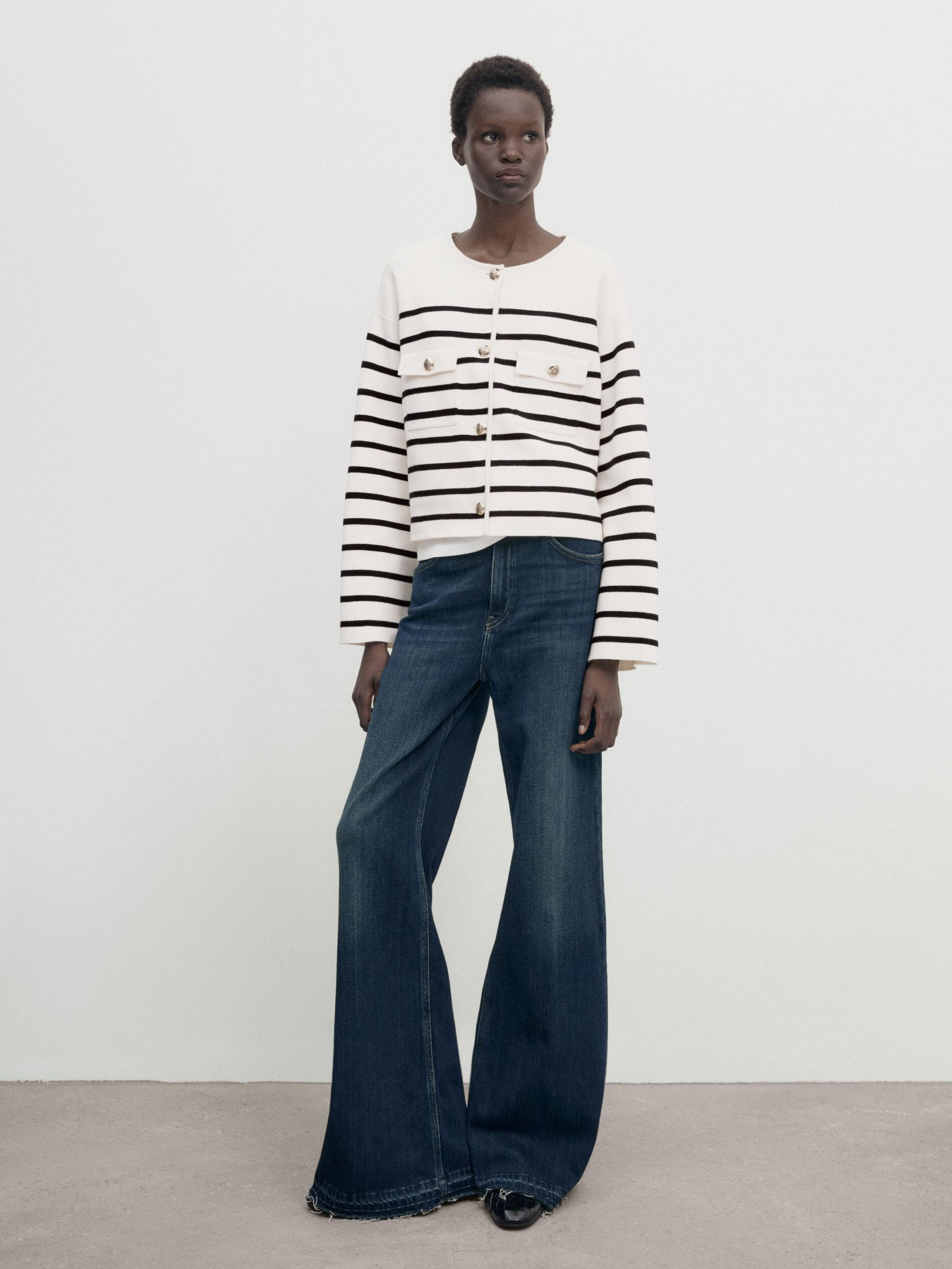 Gestreifter Strickcardigan mit Taschen | Massimo Dutti DE