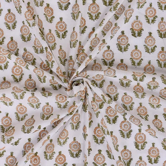 Trade Star 3 Yard Hand Block Print Natural Fabric 100% Cotton Running Fabric for Dressmaking Beau... | Amazon (US)