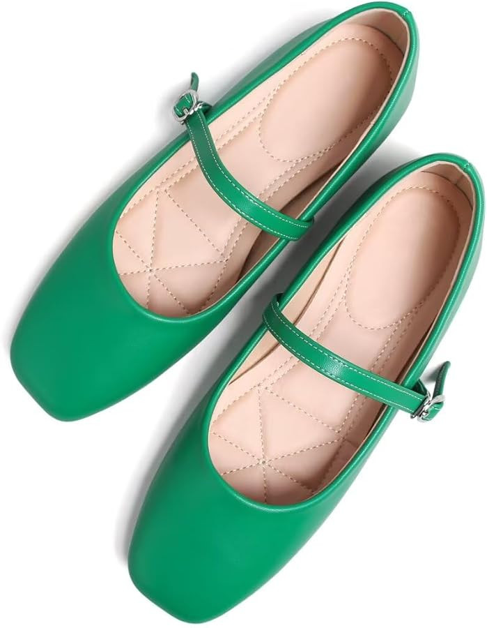 TN TANGNEST Leather Flats for Women Comfortable Square Toe Slip On Flats Soft Work Flats Retro Ma... | Amazon (US)