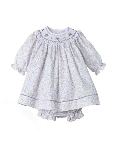 Luli & Me Girl's Floral Smocked Bishop Dress w/ Bloomers, Size 3-9M | Bergdorf Goodman