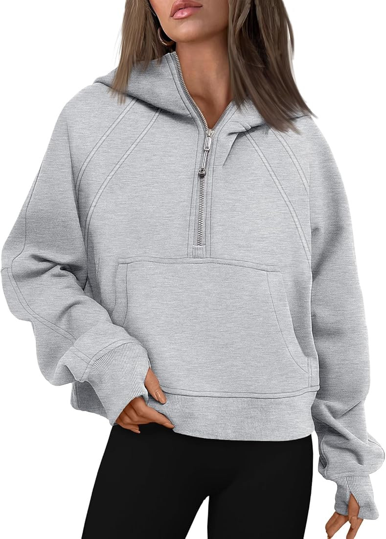 Trendy Queen Womens Half Zip Cropped Hoodies Long Sleeve Fleece Quarter Zip Pullover Sweatshirts ... | Amazon (US)