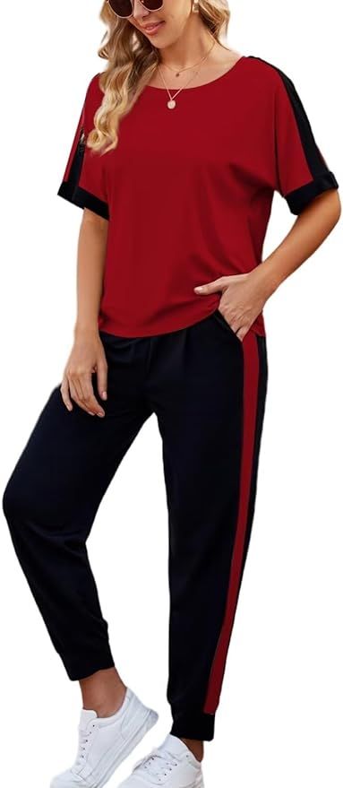 CiCiBird Women Casual Basic Lounge Set Comfy Soft Sweatsuit Set Cozy Jogger Set Short Sleeve Top ... | Amazon (US)