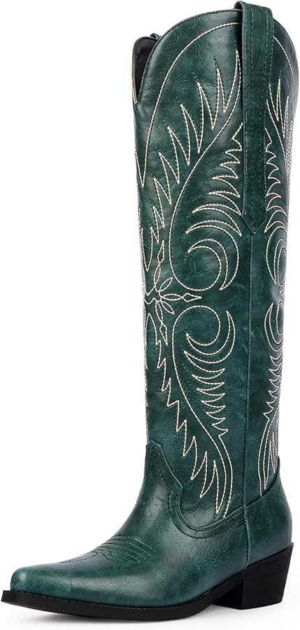 Modatope Cowboy Boots for Women Knee High Cowgirl Boots Embroidered Pointed Toe Chunky Heel Weste... | Amazon (US)
