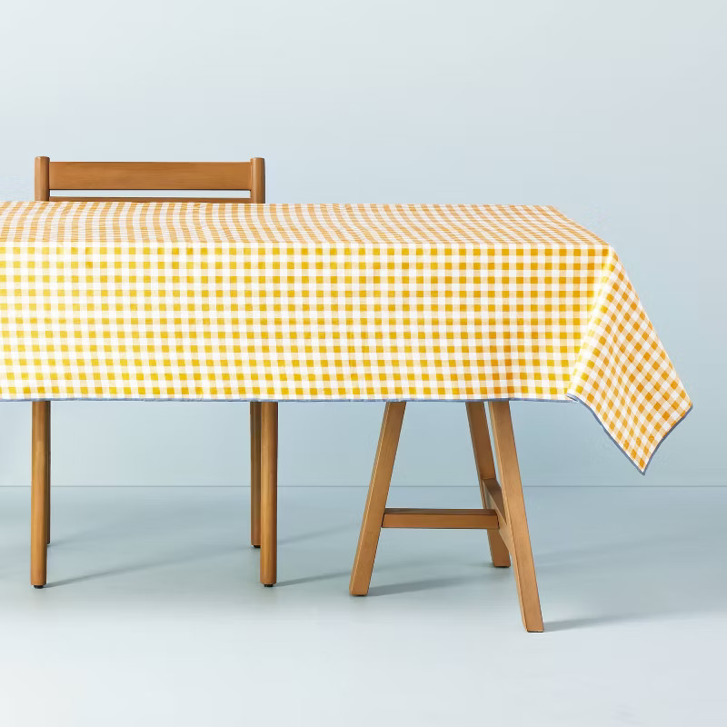 60"x84" Gingham Wipeable Oil-Cloth Rectangular Tablecloth Gold/Cream - Hearth & Hand™ with Magn... | Target
