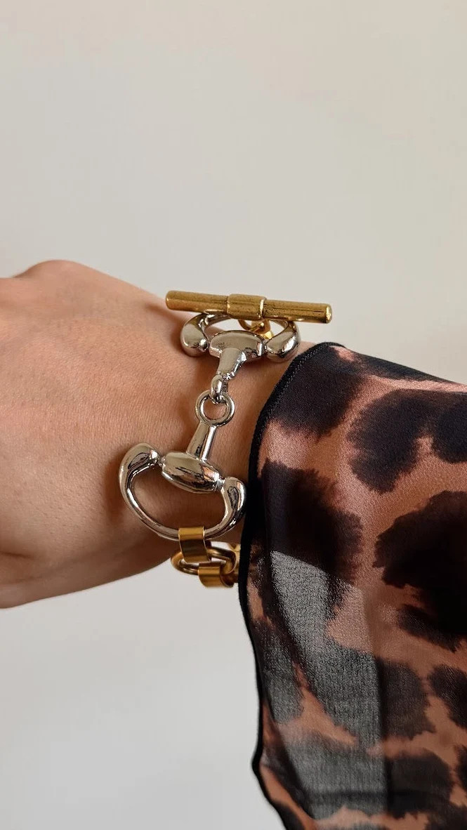 Two Tone Horsebit Toggle Bracelet | Glitzy Bella