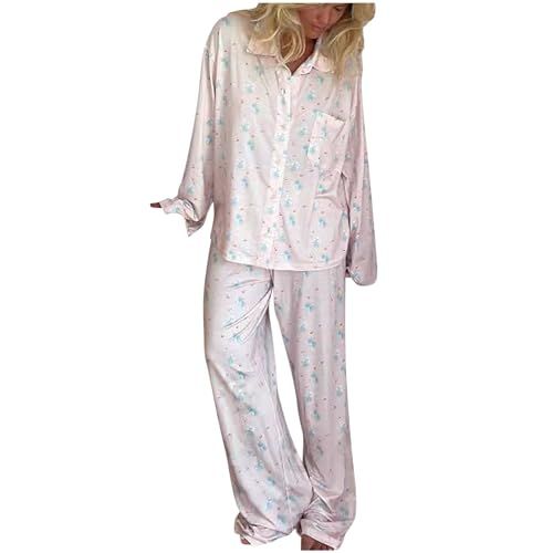 Women's Pajamas Set 2 Piece Sets Long Sleeve Fruit Print Button Shirt Tops with Full Length Pants... | Amazon (US)