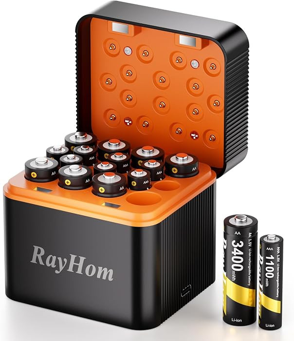 Rechargeable 8 AA and 8 AAA Lithium Batteries with Charger, 1.5 V Double A Triple A High-Capacity... | Amazon (US)