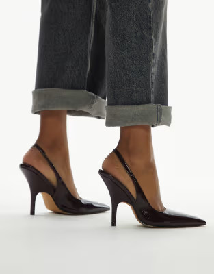 Topshop Emma heeled sling back court shoe in plum | ASOS (Global)