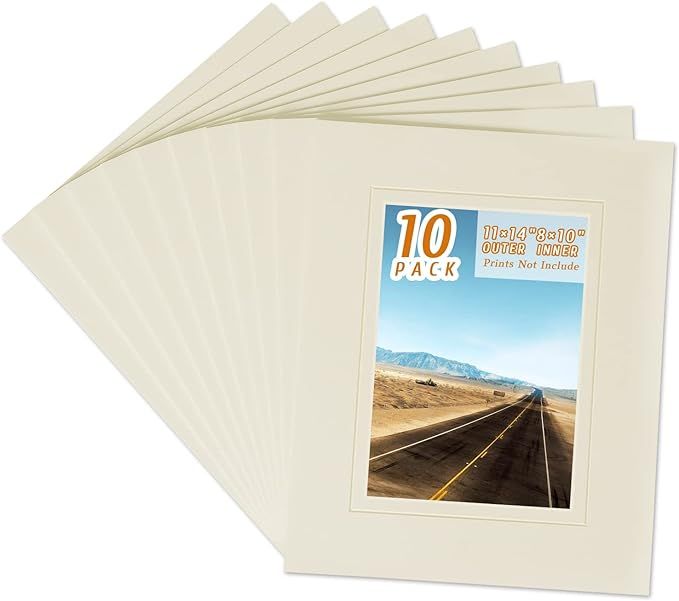 HOTUO 10 Pack Acid Free Ivory Picture Frame Mats, Pre-Cut 11x14 Picture Mats with Ivory Core Beve... | Amazon (US)