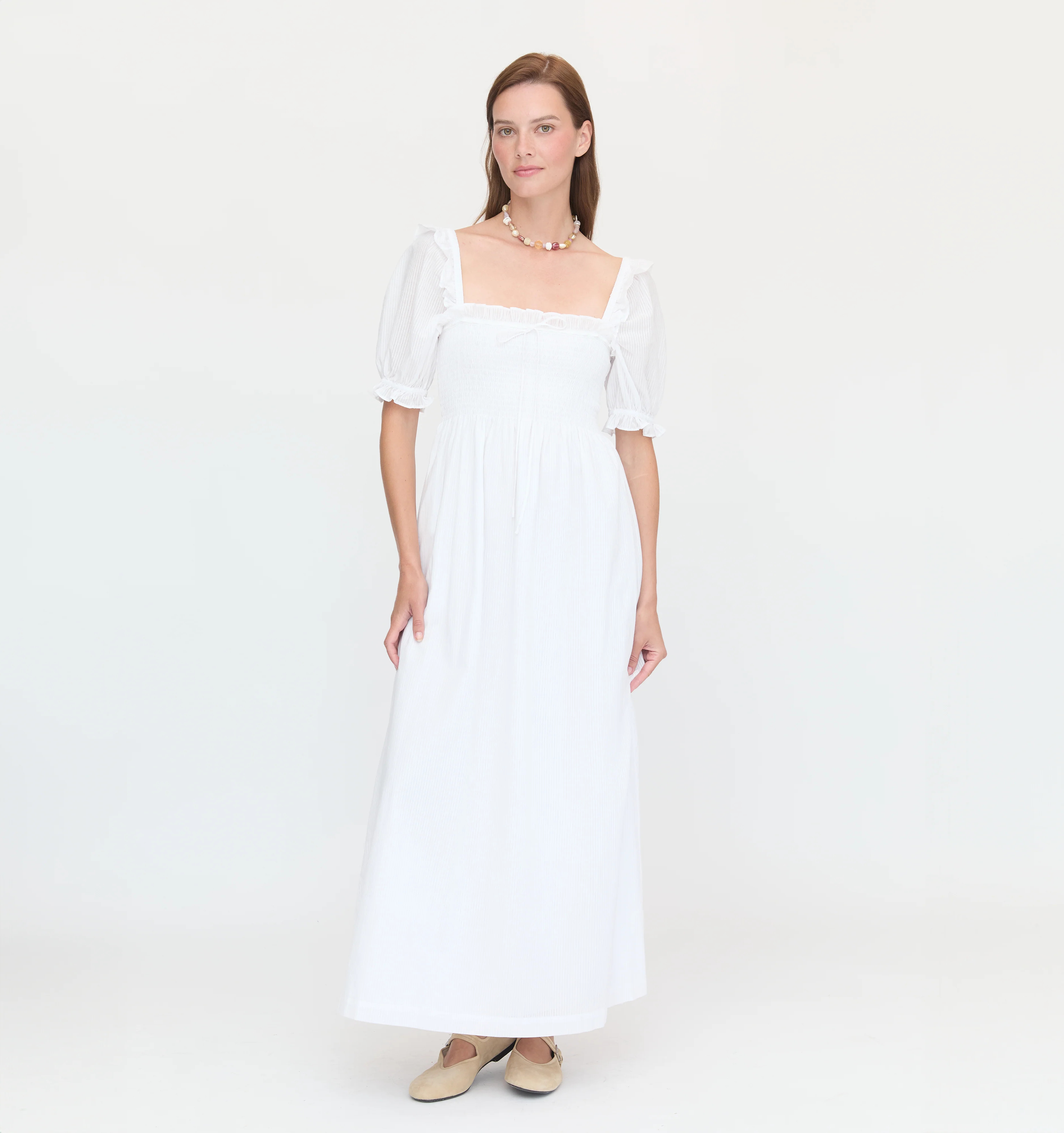 The Scarlett Nap Dress - White Shadow Stripe | Hill House Home US