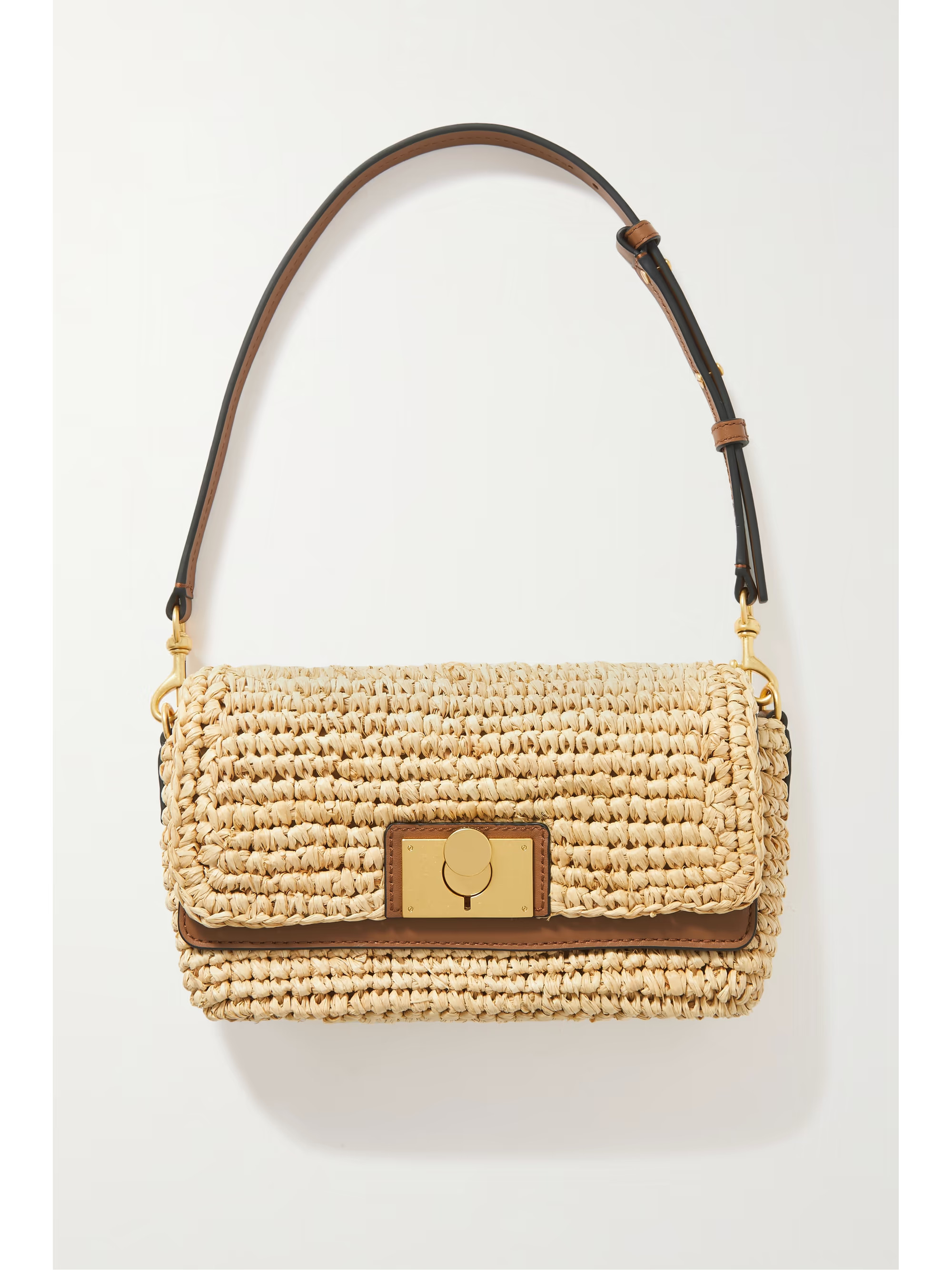 Kerr Collectable leather-trimmed raffia shoulder bag | NET-A-PORTER (US)