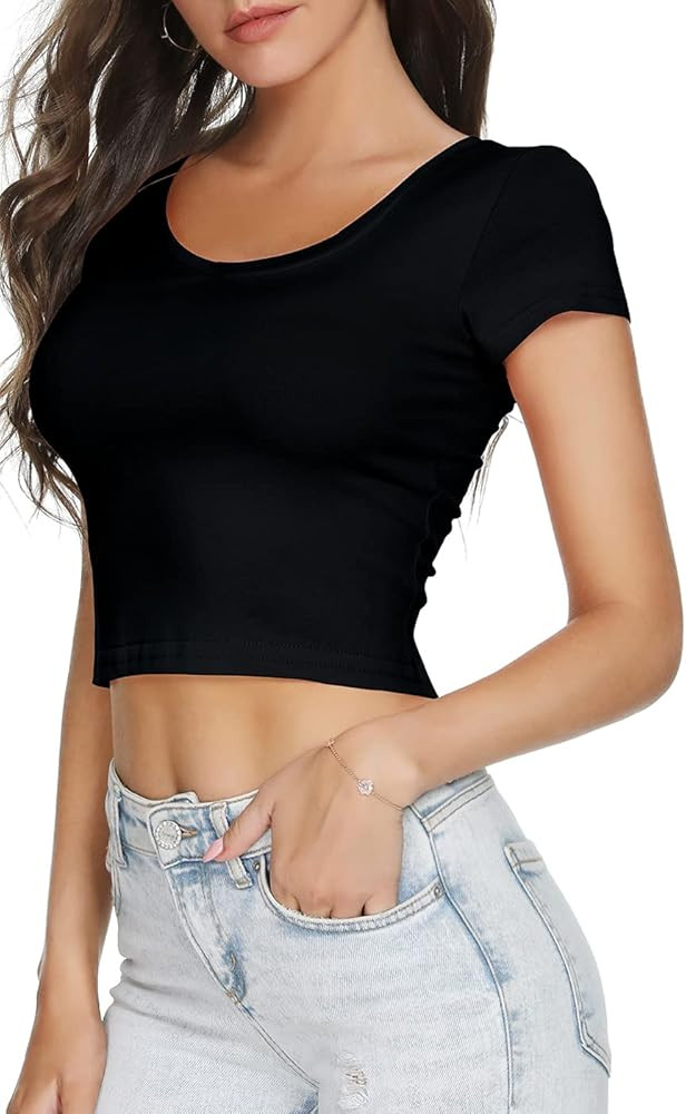 Women's Basic Short Sleeve Crop Top Cotton Crop Tee Shirts | Amazon (US)