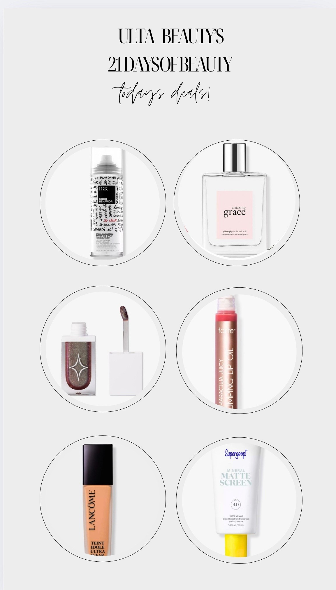 One-day only beauty heaven! 🌟 Today only, score up to 50% off on fan-favorite deluxe items at Ulta. Highlights include:
	•	Lancôme Teint Idole Full Coverage Foundation
	•	Supergoop! Mineral Mattescreen SPF
	•	Virtue Select haircare
	•	Philosophy Fragrances
	•	Tarte Maracuja Juicy Lip Oil
	•	Lancôme La Base Longwear Makeup Primer
	•	Solawave Radiant Renewal 2-in-1 Skincare Mini
	•	Exclusively at Ulta: Fur Ingrown Concentrate and IT Brushes for ULTA Airbrush Full-Coverage Complexion Brush #77
	•	Fresh Rose Deep Hydration Face Cream
	•	IGK Select styling sprays
	•	ALSO ONLY at Ulta: HALF MAGIC Magic Drip Glitter Lip Gloss

These limited-edition beauties are calling your name—don’t sleep on ‘em! 🛍 Swipe up to shop or tap the link in bio. Free same-day delivery on $35+, plus Diamond & Platinum members get free shipping on Beauty Steals. ⏳ #Ulta21DaysOfBeauty #DailyDeal 

#LTKSaleAlert #LTKFindsUnder50 #LTKBeauty