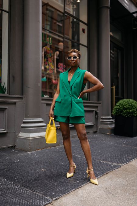 Gorgeous green vest set. Perfect for brunch or a day out in the city  

#LTKOver40 #LTKFindsUnder100 #LTKStyleTip