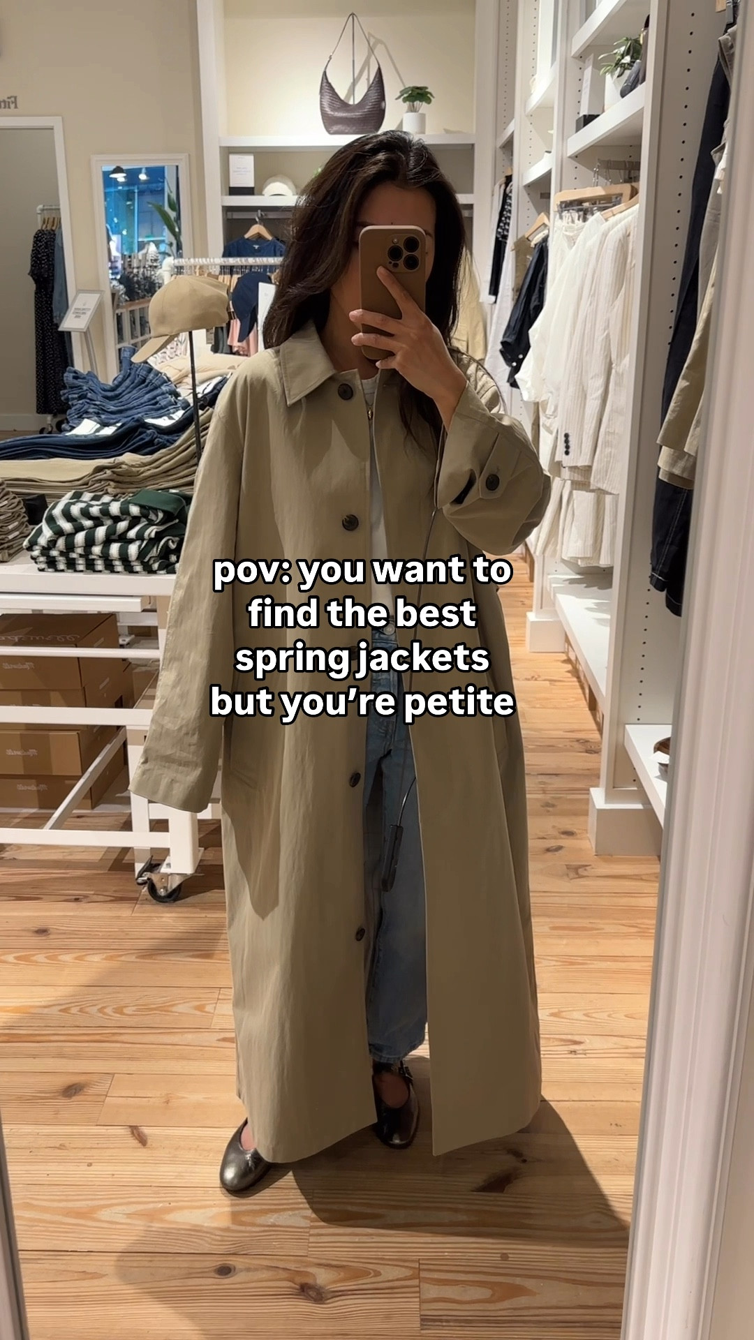 Petite-friendly spring jackets! Read sizing and fit notes below 

• Short cotton jacket: Old Navy Canvas Crop Utility Jacket on sale today for $30 - I got XS Petite and it is def a wide cut, swingy fit but very cute. 100% cotton twill 

• Overside drape trench: Oak & fort xxs, runs big and longer but I like the look and wear it cinched tight w/ the back belt tie. 

Use JEANTRENCH for 20% off. FYI Oak Fort customers to pay for return shipping. 

For a more sleek & slim fit one I linked Edited Pieces drape trench! 

• Rain resistant Active jacket: Lululemon Always Effortless Jacket sz 2 (fits like a relaxed xxs/xs on me ). Hood folds into the collar, bottom is cinchable. I now have 2 colors from over the years!

• Classic blazer: J.Crew Alexandra blazer 00 petite - a slim, fitted cut on me. Very well tailored and high quality. Nice with jeans & white bottoms or matching linen pants.

For a budget-friendly relaxed fit blazer, the one linked by Old Navy size XS Petite is a much looser boyfriend cut fit on me.

• Short structured jacket: Amazon XS in "brown", buttons cut off and sleeves folded under. Very cropped shorter length but I love it. 

• Denim jacket: Levi’s 90s trucker jacket xxs (sizing now starts only in XS, so if you’re very petite I linked a Gap kids options as similar)

• Lady jacket: J.Crew 00 tweed runs a little big

• Cardigan jacket: J.Crew Juliette collarless blazer xxs

• Short sweater jacket: Gap, Nordstrom has a dupe linked below that I tried on with slim fit sleeves and durable weight 100% cotton.

• Waterproof trench / rain coat: J.Crew icon trench, this comes in petite if you want an above the knee length but I actually prefer the Regular xxs on me to hit right at the knees. Slim fit. Hood is detachable

Shoes on clothing rack: 
• Madewell mary jane flats size 5.5 comfy off the bat

Sezane leopard flats 5 (I need heel lift inserts so these dont rub my lower ankle)

• Sam Edelman Lorraine loafers 5.5 very comfy. 

• White tees: Madewell + Everlane box cut, XS in both

Spring jackets, travel outerwear, petite style, easy casual mom outfit ideas

#LTKPetite #LTKStyleTip #LTKWatchNow