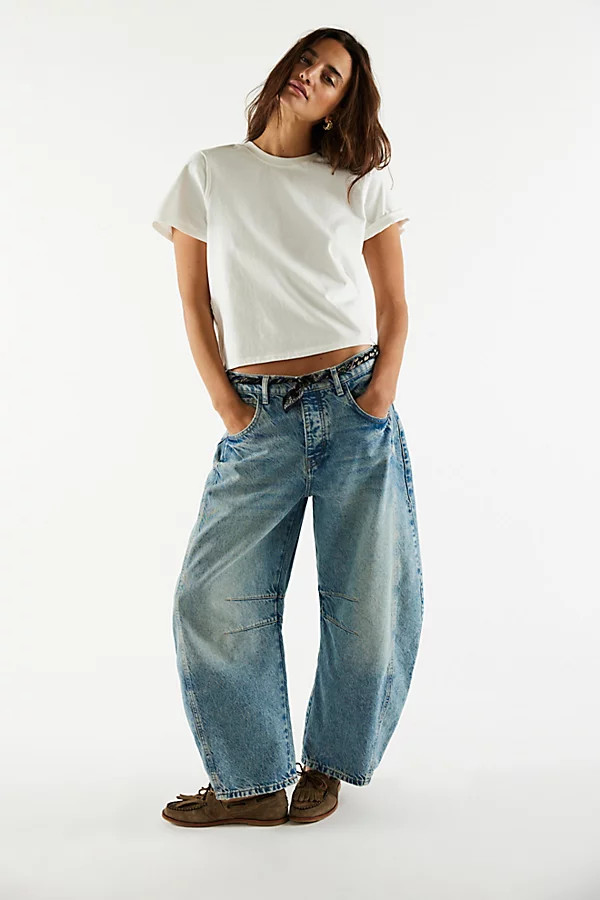 We The Free Good Luck Mid-Rise Barrel Jeans at Free People in Ultra Light Beam, Size: 26 | Free People (UK)