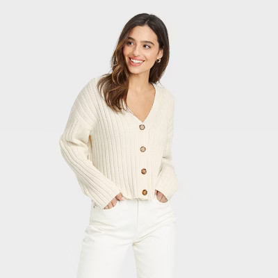 Women's Ribbed Cardigan - A New Day™ Cream S | Target