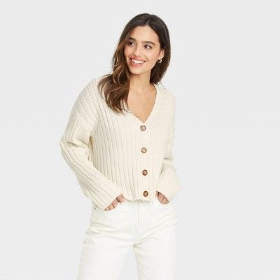 Women&#39;s Ribbed Cardigan - A New Day&#8482; Cream S | Target