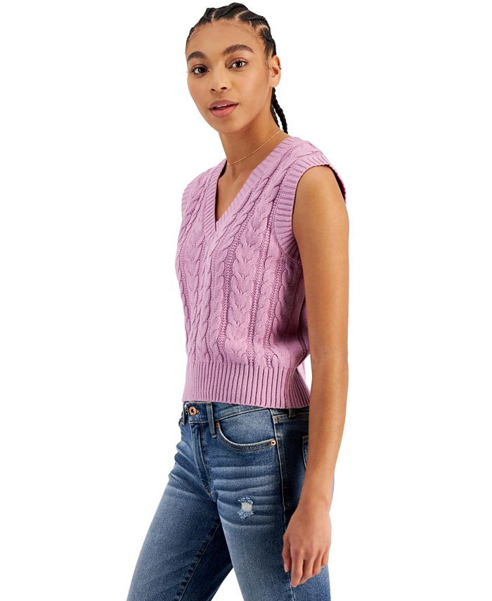 Juniors' V-Neck Cable-Knit Vest | Macys (US)