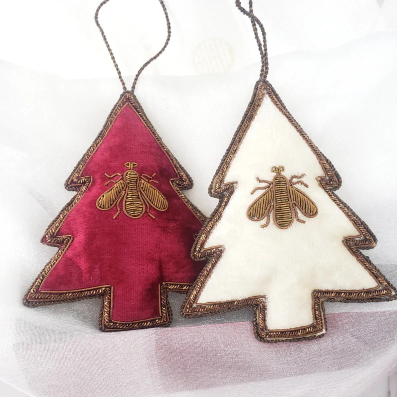 Bee Christmas Ornament Embroidered Velvet Holiday Ornament - Etsy | Etsy (US)